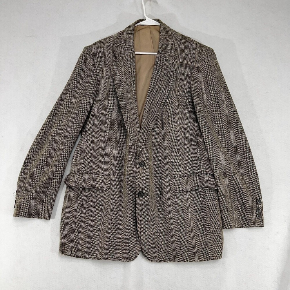 Merrit Taylored Clothing Brown Tweed Suit Jacket Mens Size 44L